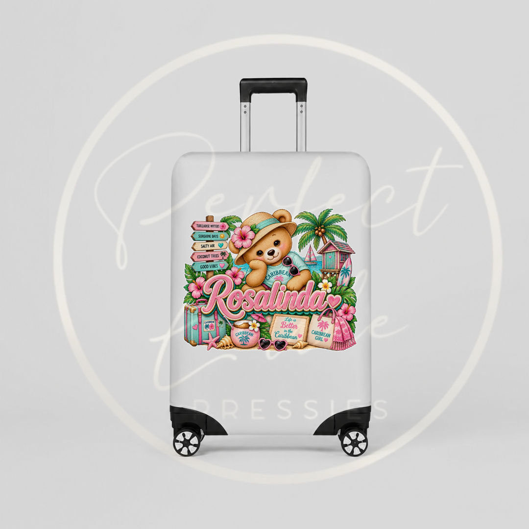 Suitcase Cover - Pink Little Caribbean Bear