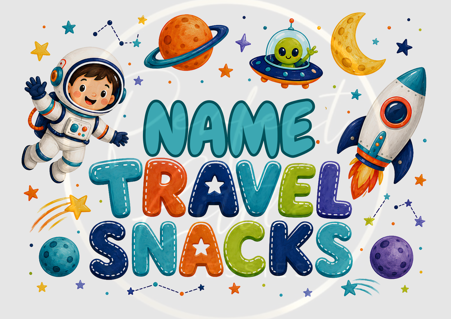 CUSTOM ADHESIVE DECAL - Space Travel Snacks
