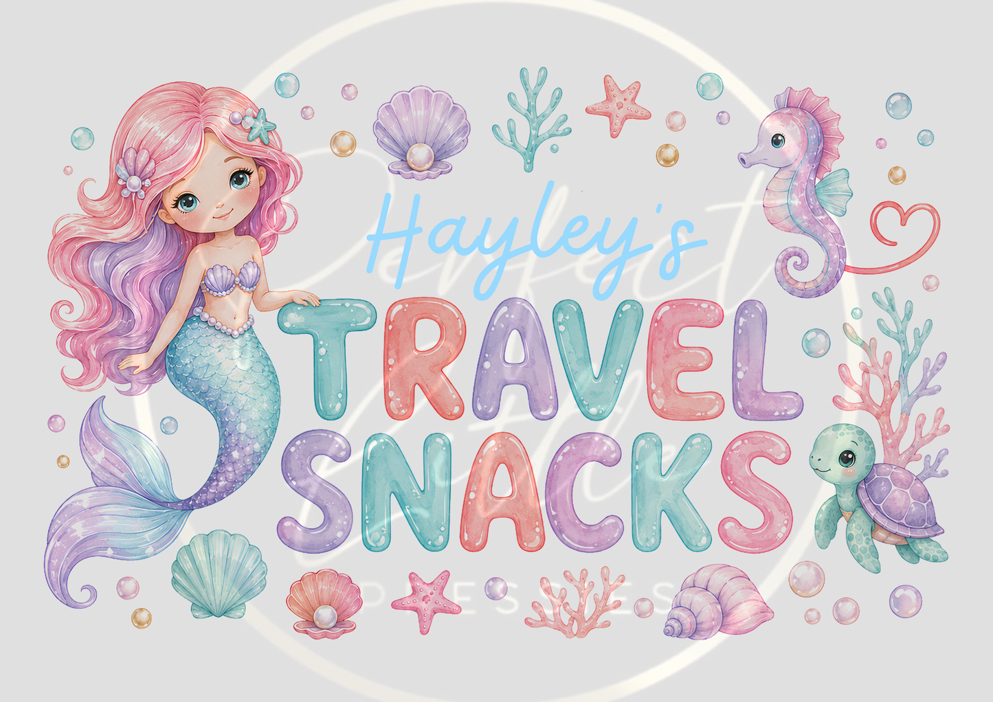 CUSTOM ADHESIVE DECAL - Mermaid Travel Snacks