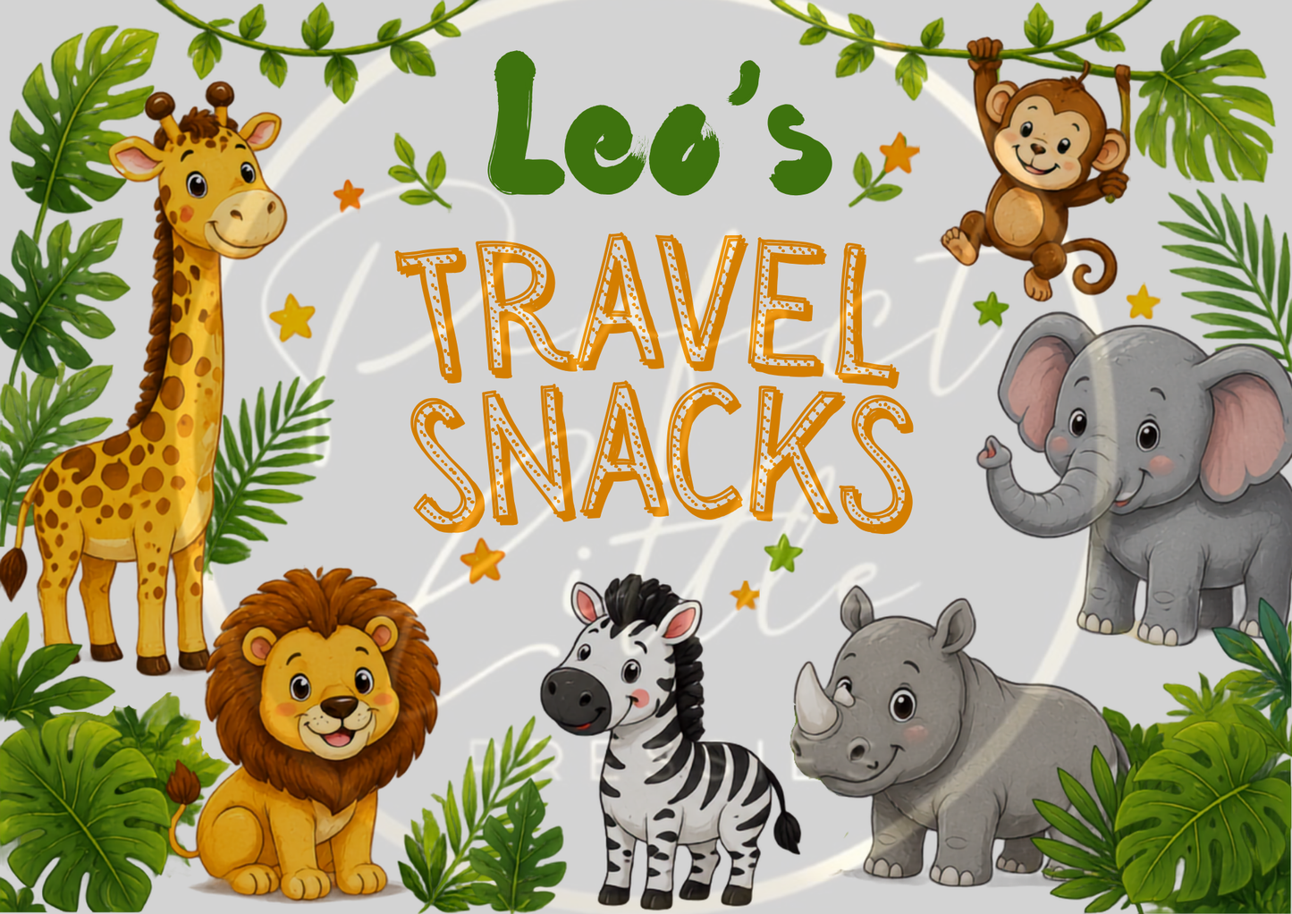 CUSTOM ADHESIVE DECAL - Safari Animals Travel Snacks