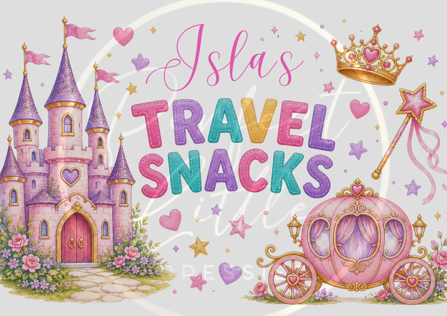 CUSTOM ADHESIVE DECAL - Fairytale Princess Travel Snacks