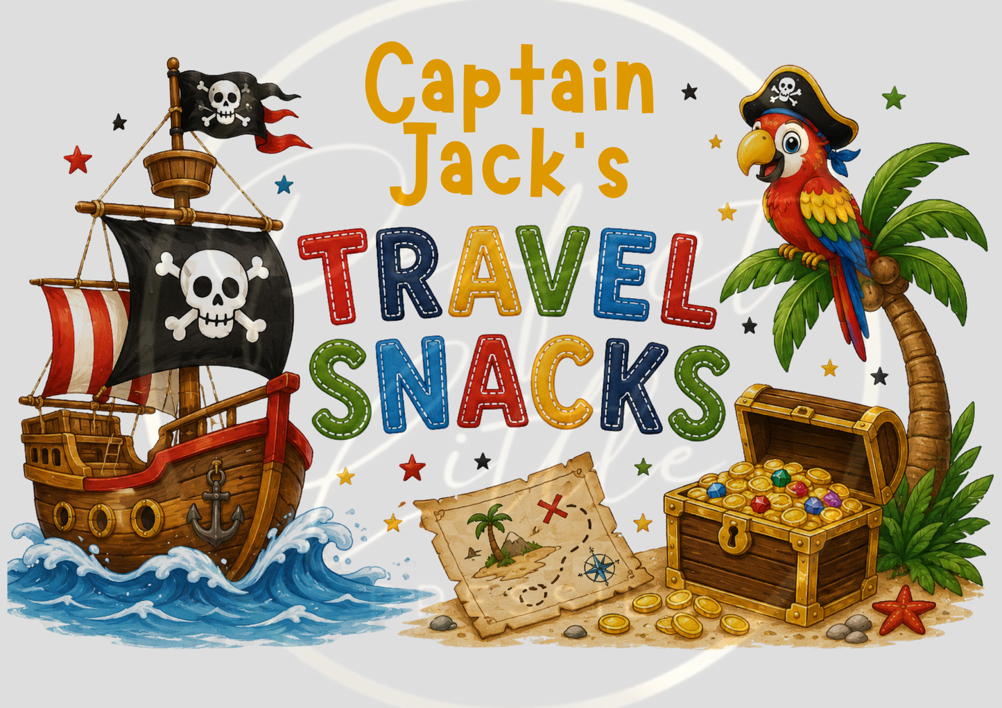CUSTOM ADHESIVE DECAL - Pirate Travel Snacks