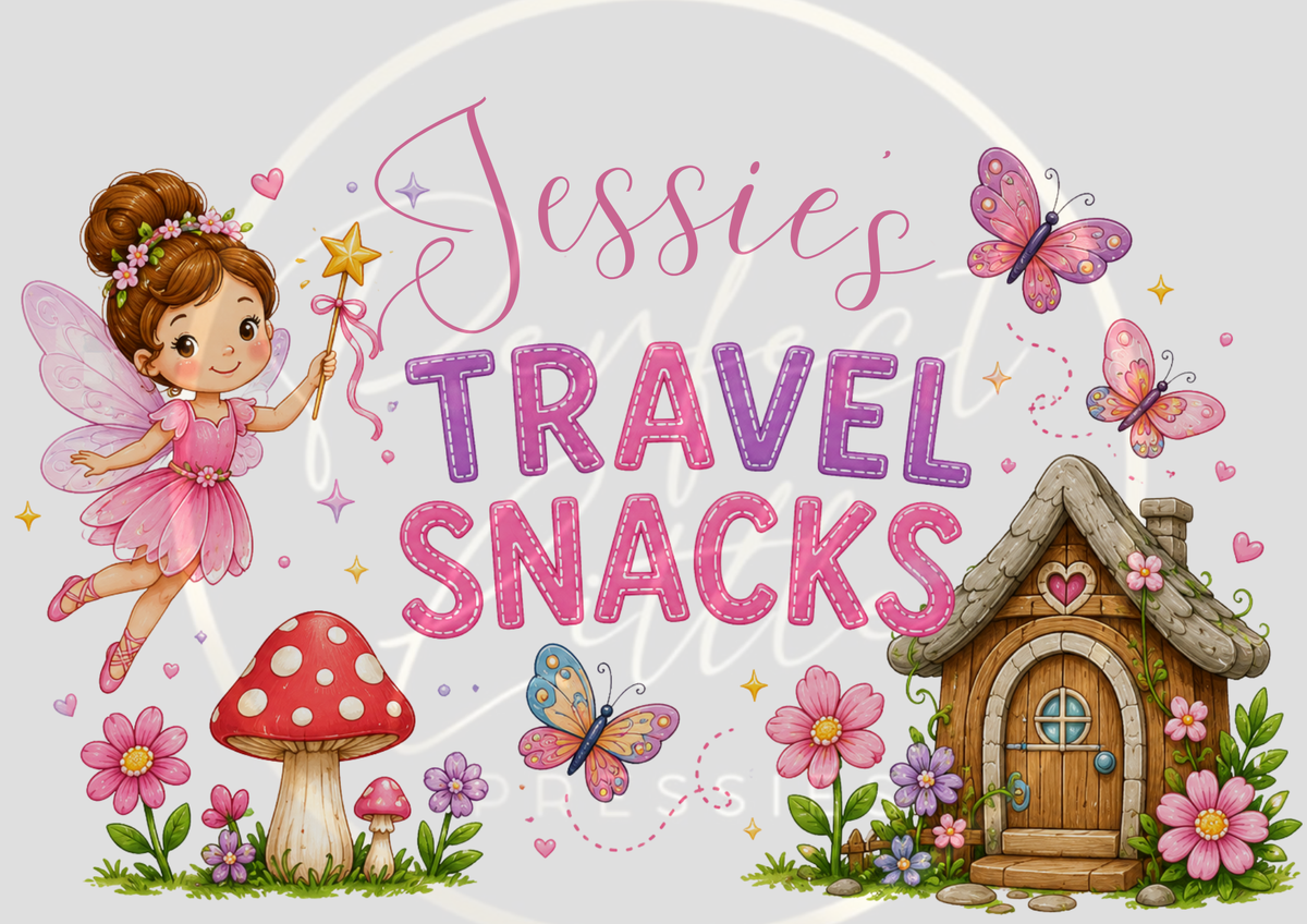 CUSTOM ADHESIVE DECAL - Fairy Garden Travel Snacks