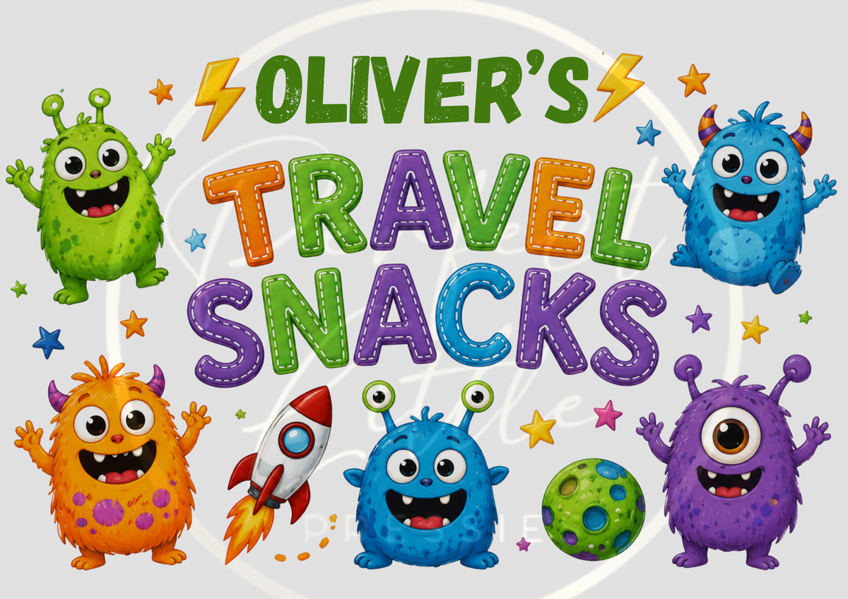 CUSTOM ADHESIVE DECAL - Monster Travel Snacks