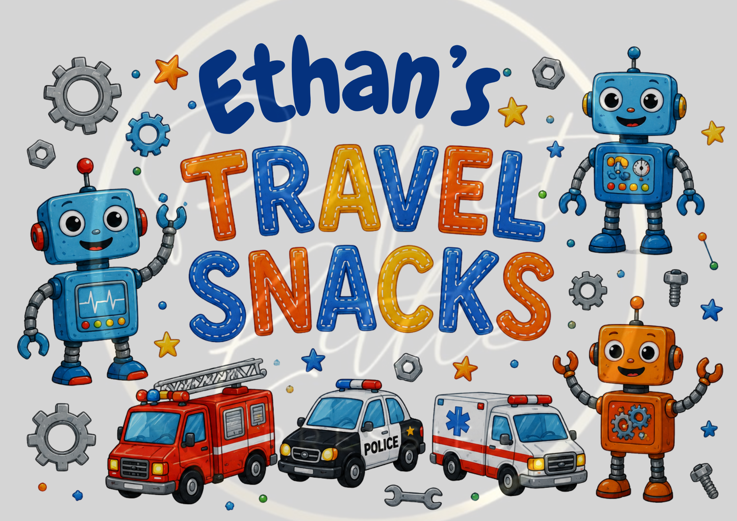 CUSTOM ADHESIVE DECAL - Robot Emergency Travel Snacks