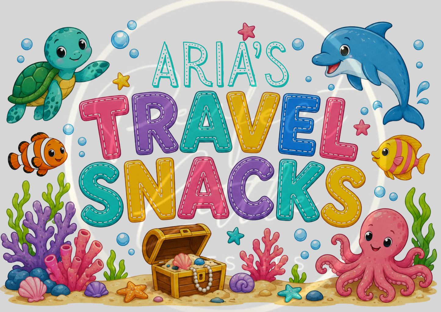 CUSTOM ADHESIVE DECAL - Sea Themed Travel Snacks
