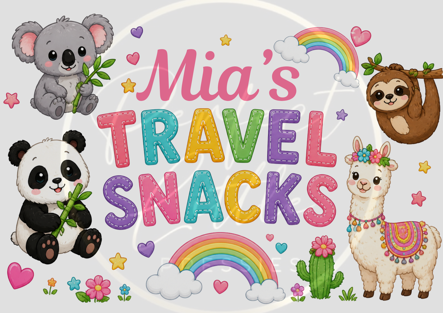 CUSTOM ADHESIVE DECAL - Zoo Animals Travel Snacks