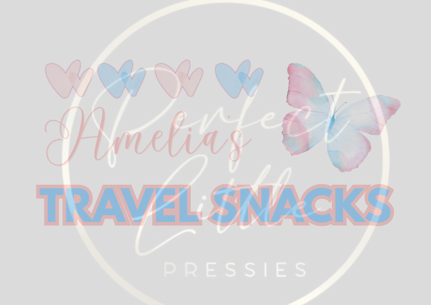 CUSTOM ADHESIVE DECAL - Pink/Blue Butterfly Travel Snacks