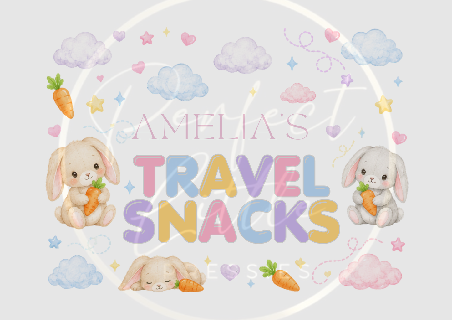 CUSTOM ADHESIVE DECAL - Bunny Cloud Travel Snacks