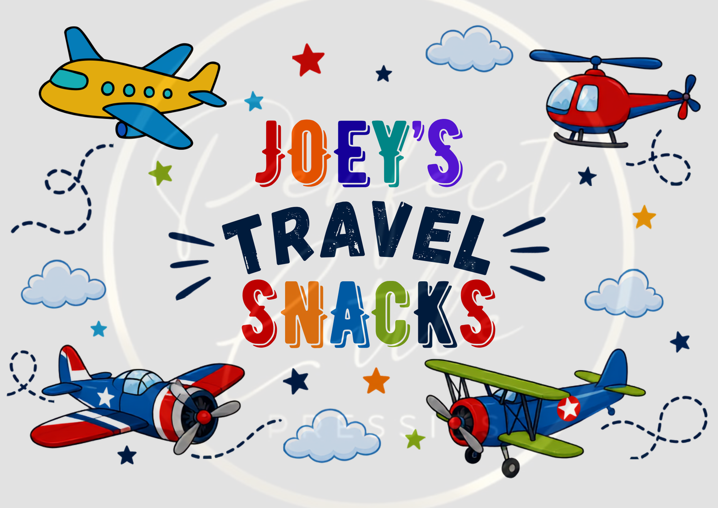CUSTOM ADHESIVE DECAL - Plane Clouds Travel Snacks