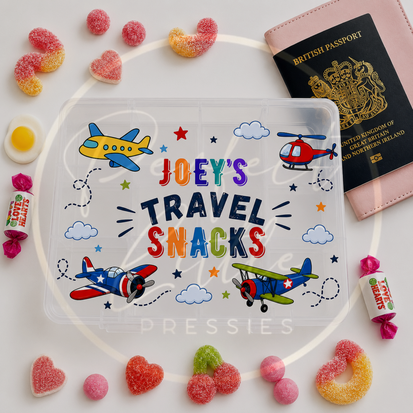 CUSTOM ADHESIVE DECAL - Plane Clouds Travel Snacks