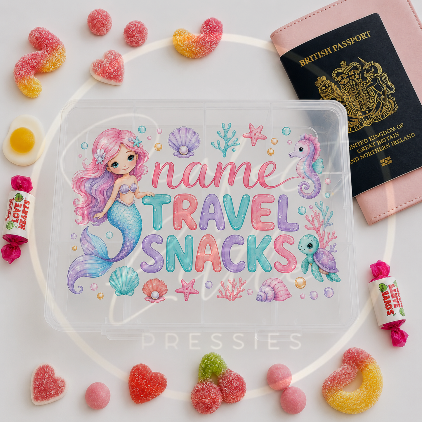 CUSTOM ADHESIVE DECAL - Mermaid Travel Snacks