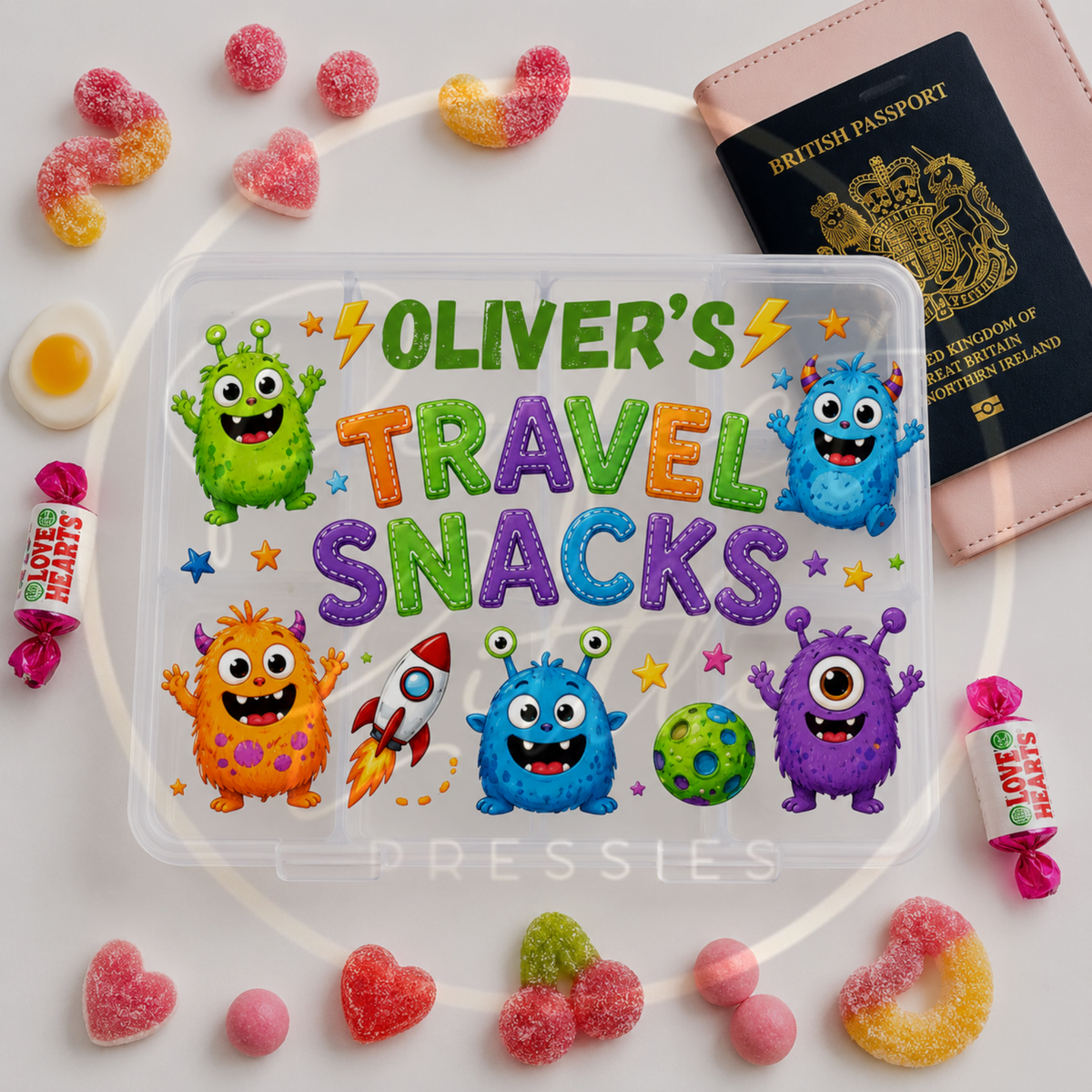 CUSTOM ADHESIVE DECAL - Monster Travel Snacks