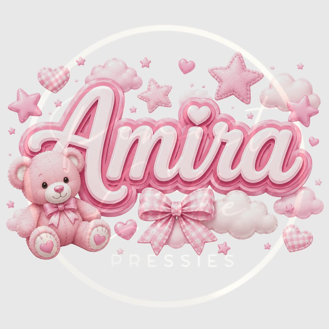 CUSTOM ADHESIVE DECAL - Pink Cloud Bear Name
