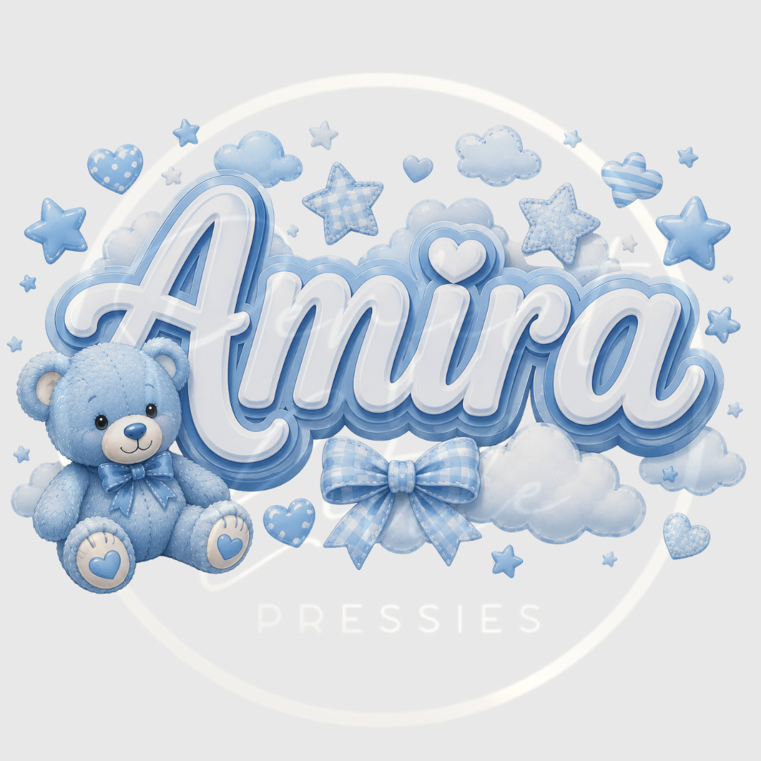CUSTOM ADHESIVE DECAL - Blue Cloud Bear Name
