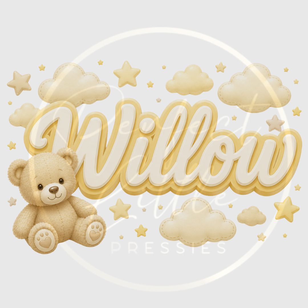 CUSTOM ADHESIVE DECAL - Yellow Cloud Bear Name