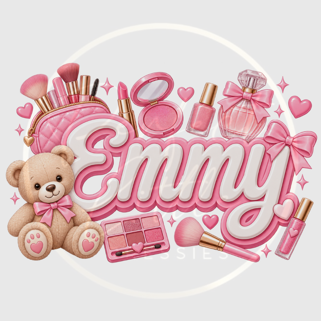 CUSTOM ADHESIVE DECAL - Pink Makeup Bear Name
