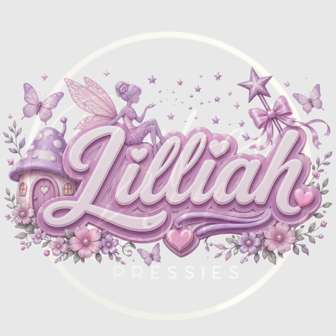 CUSTOM ADHESIVE DECAL - Pink/Purple Fairy Name