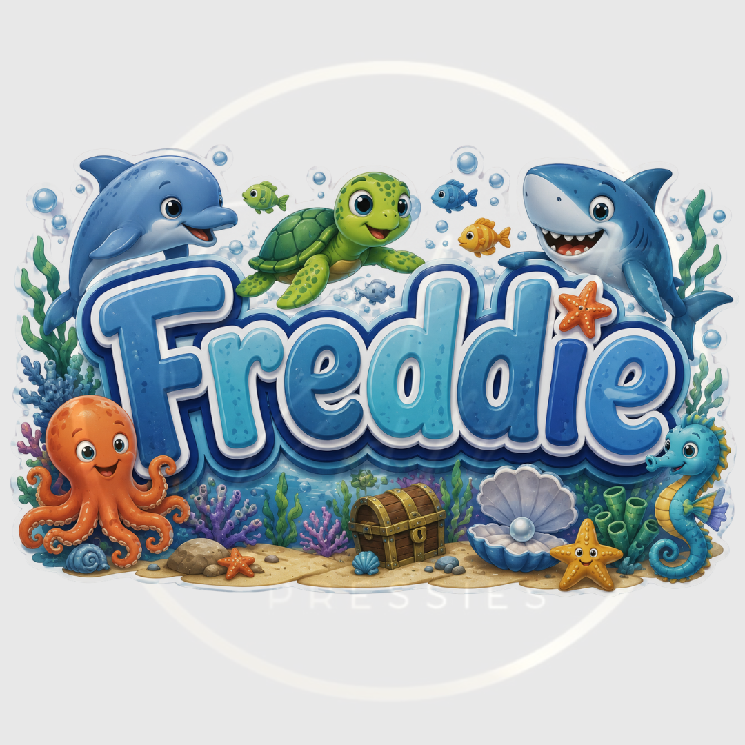 CUSTOM ADHESIVE DECAL - Sea Themed Name Blue
