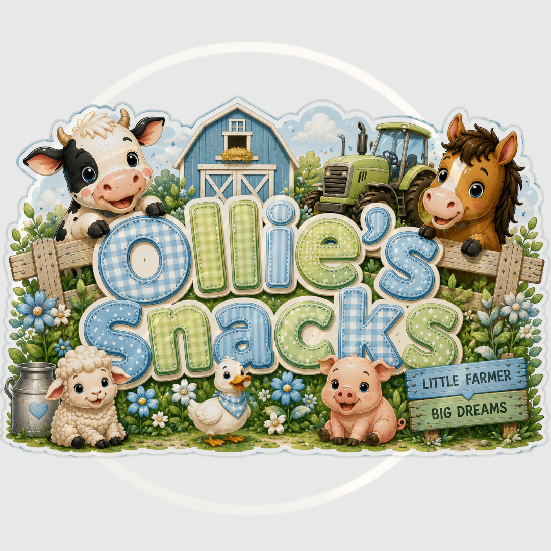 CUSTOM ADHESIVE DECAL - Pastel Blue/Green Farm Snacks Name