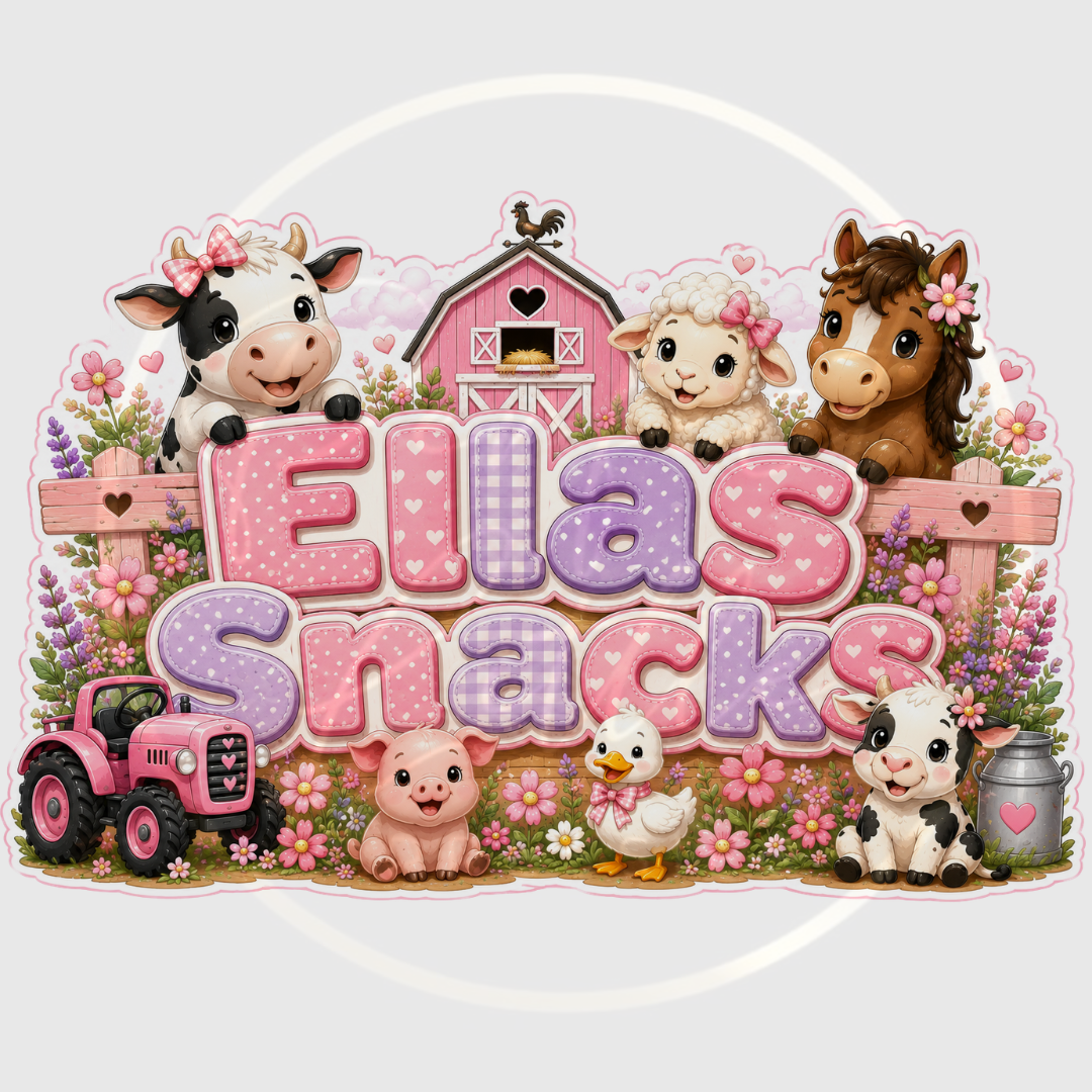 CUSTOM ADHESIVE DECAL - Pastel Pink/Purple Farm Snacks