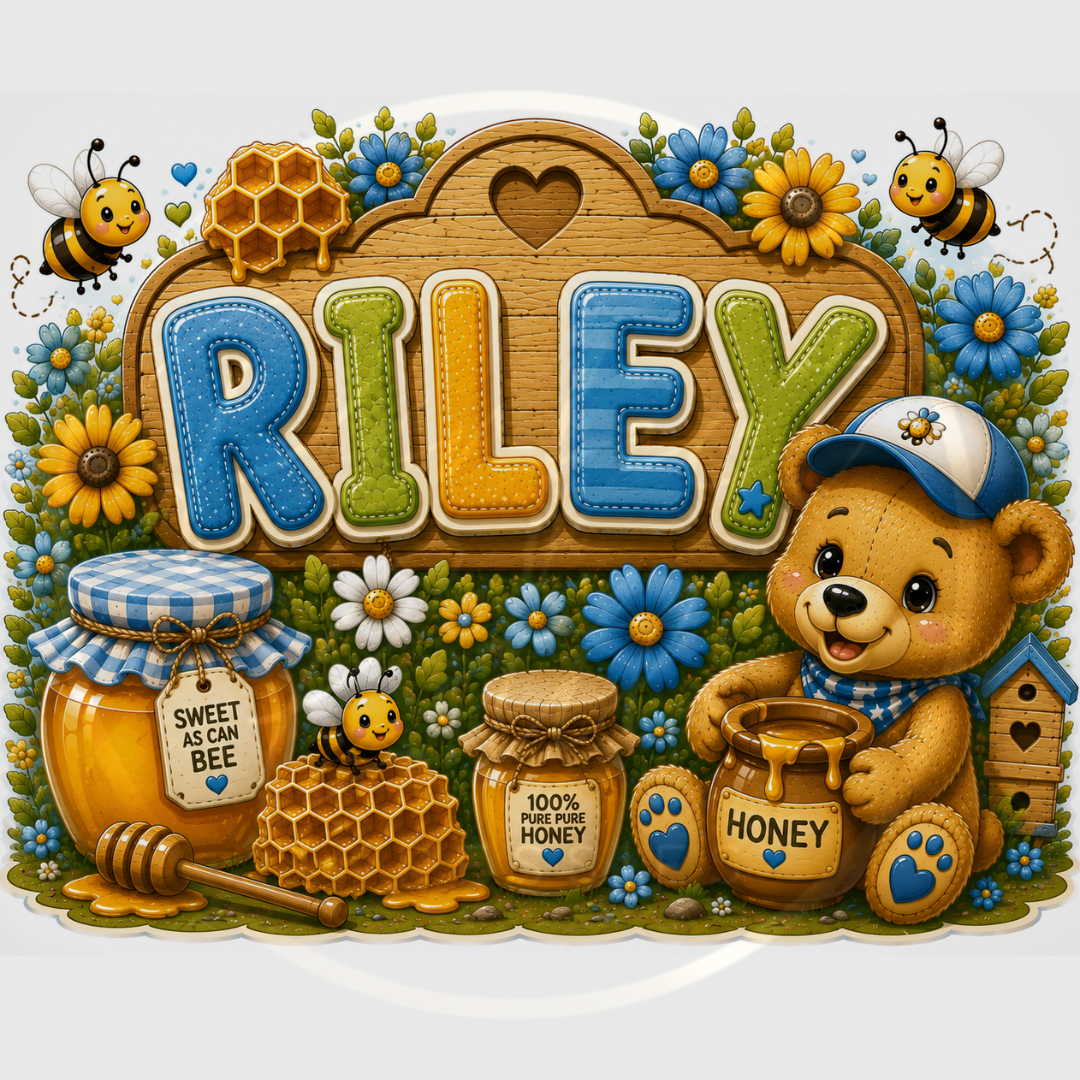 CUSTOM ADHESIVE DECAL - Blue Honey Bear Name