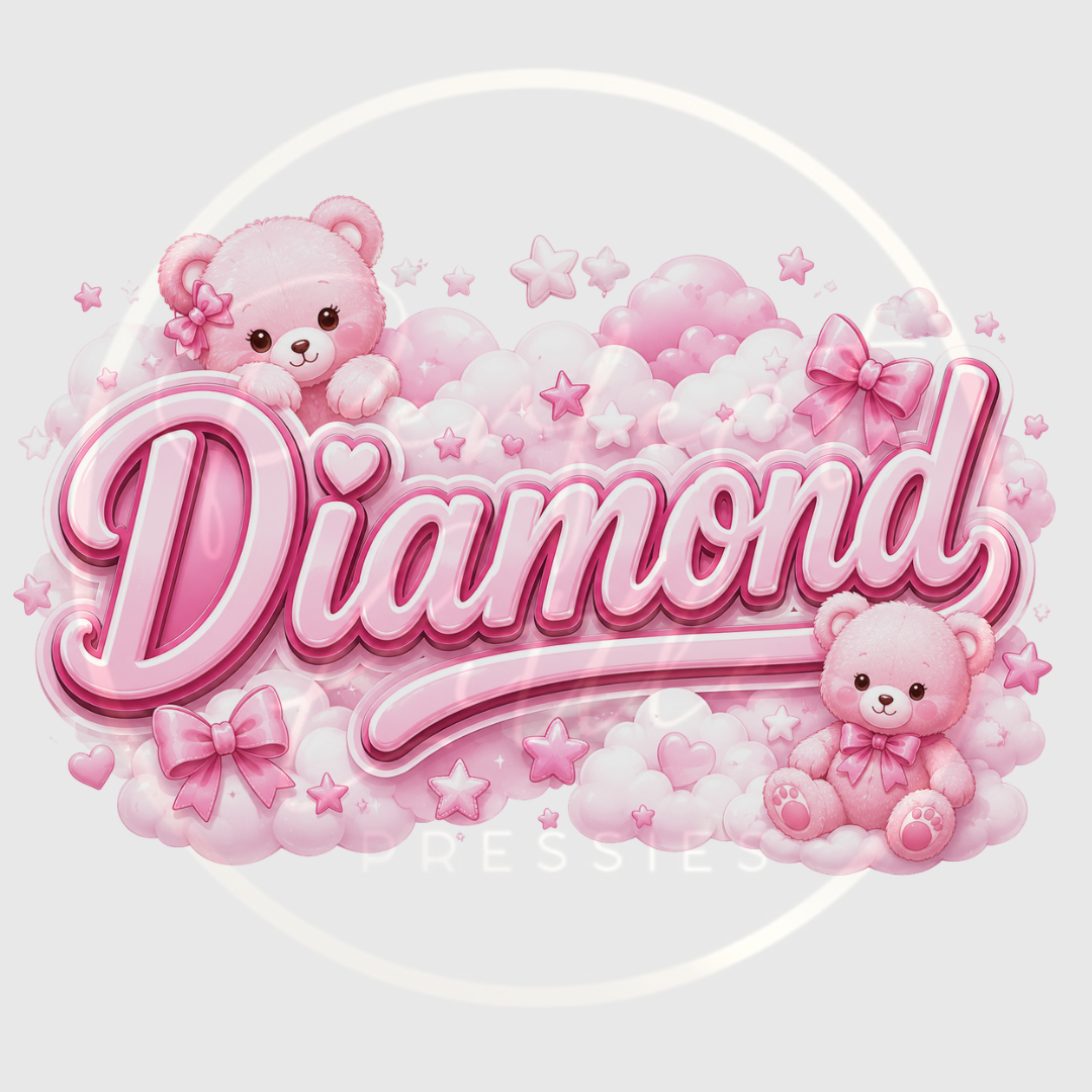 CUSTOM ADHESIVE DECAL - Pink Cloud Bear Name