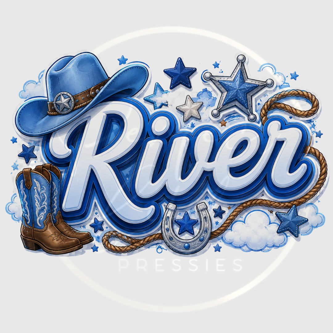 CUSTOM ADHESIVE DECAL - Blue Cowboy Name