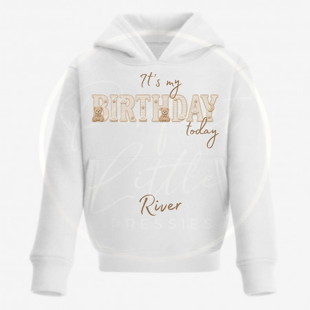 Kids Hoodie - Beige Cloud Bear Birthday