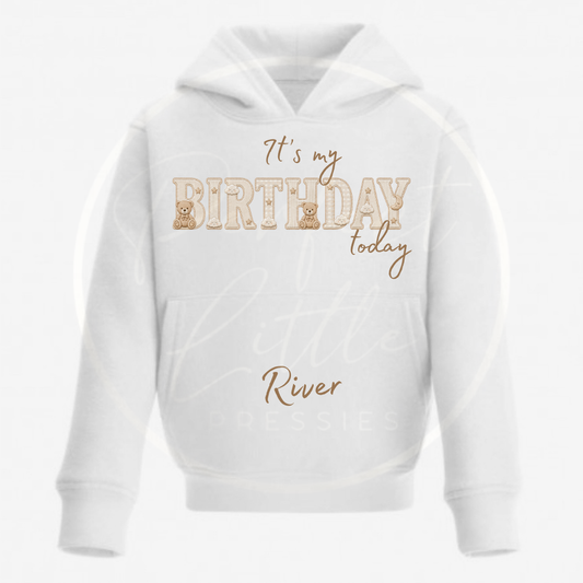 Kids Hoodie - Beige Cloud Bear Birthday