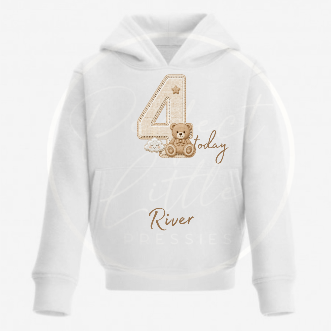 Kids Hoodie - Beige Cloud Bear Birthday