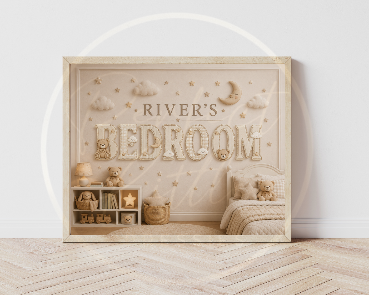 Custom Print - Beige Cloud Bear Name/Bedroom Digital Download