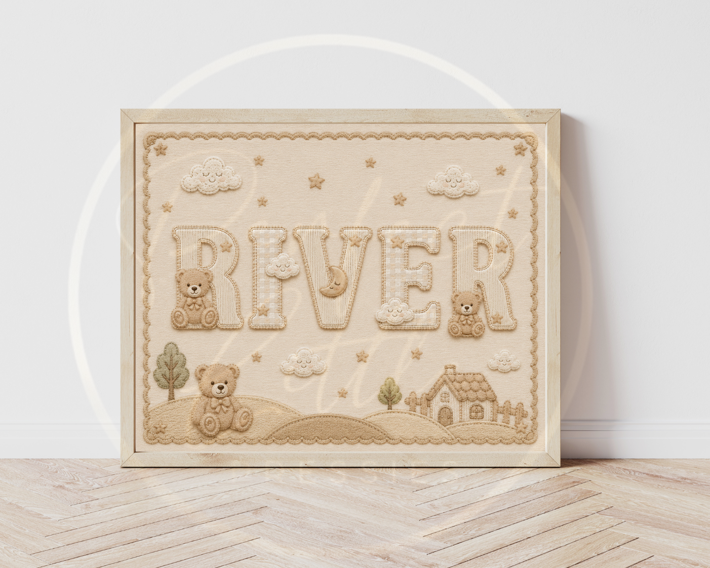 Custom Print - Beige Cloud Bear Name/Bedroom Digital Download