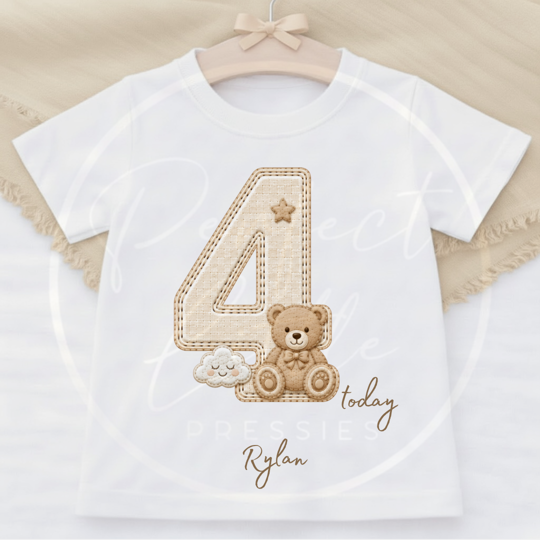 Kids - Birthday T-Shirt Beige Cloud Bear Designs