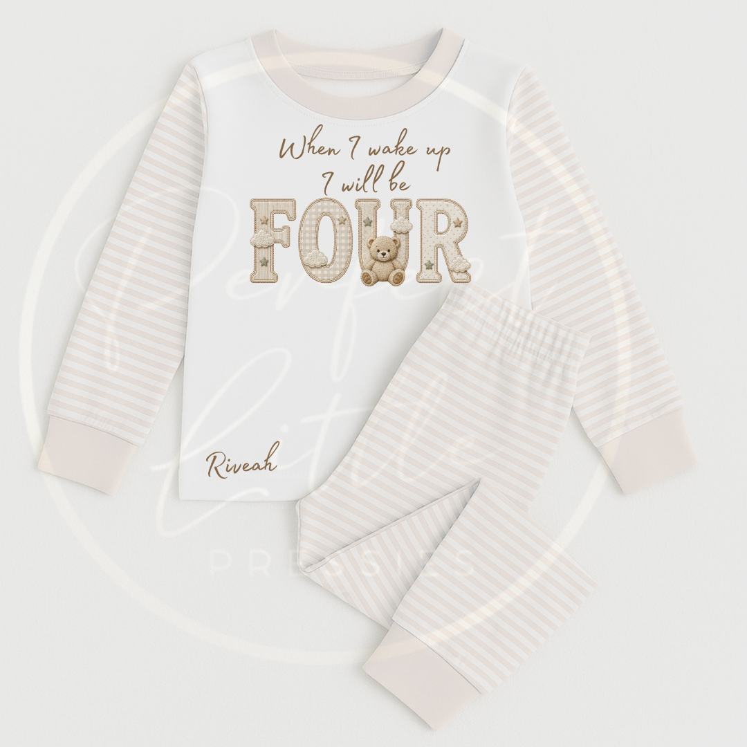 Kids Pyjamas - When I Wake Up Beige Cloud Bear