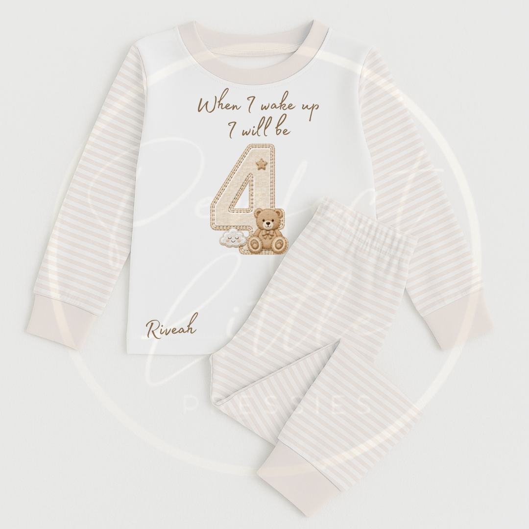 Kids Pyjamas - When I Wake Up Beige Cloud Bear