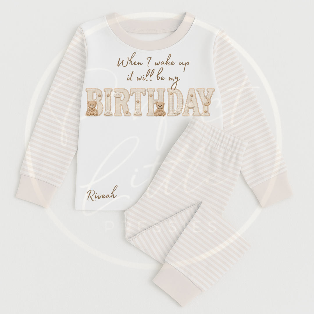 Kids Pyjamas - When I Wake Up Beige Cloud Bear