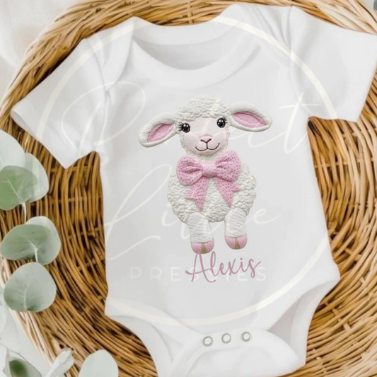 Lamb Embroidery Effect Baby Grow
