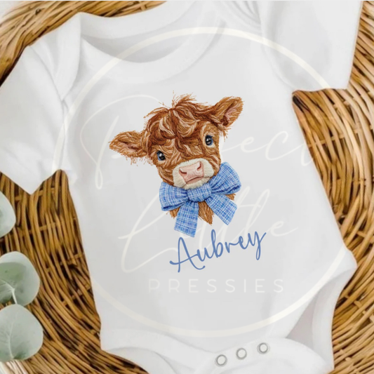 Highland Cow Embroider Effect Baby Grow