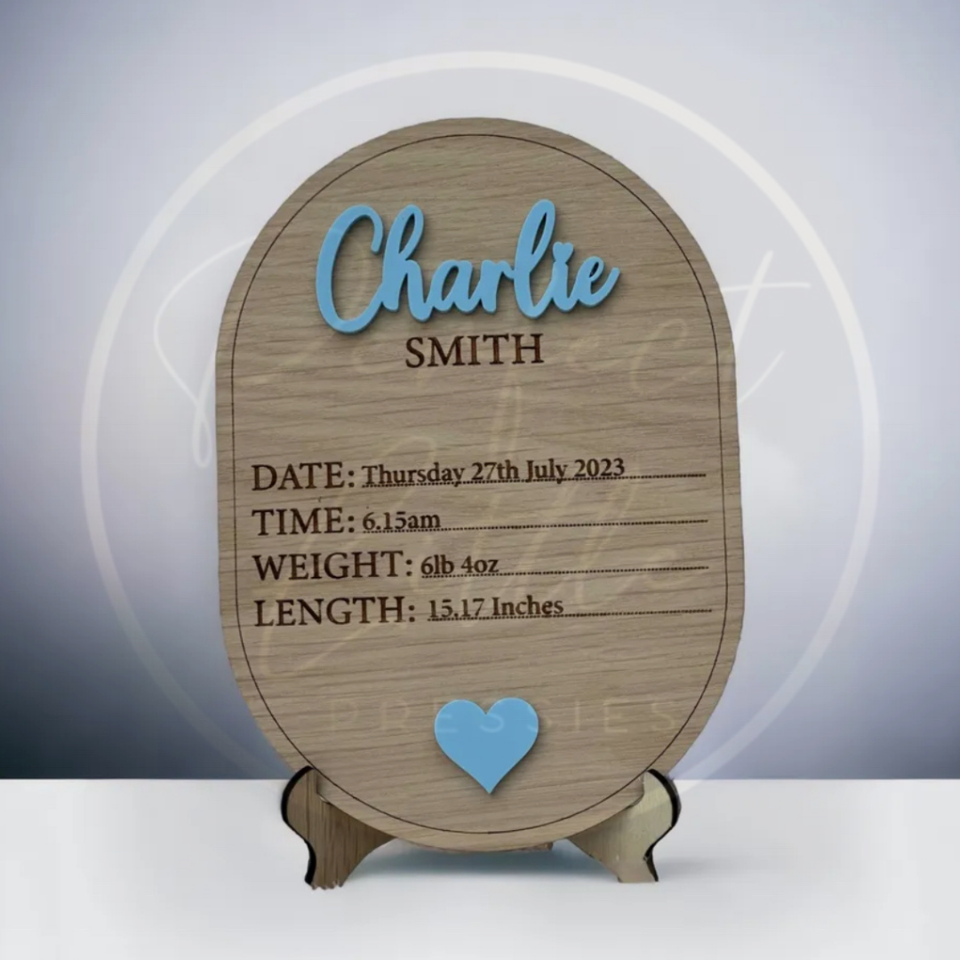 Baby Birth Details 3D Acrylic/Oak Plaque