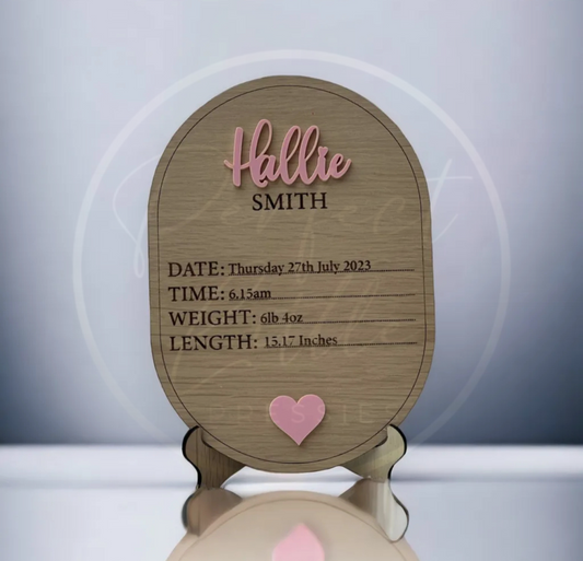 Baby Birth Details 3D Acrylic/Oak Plaque