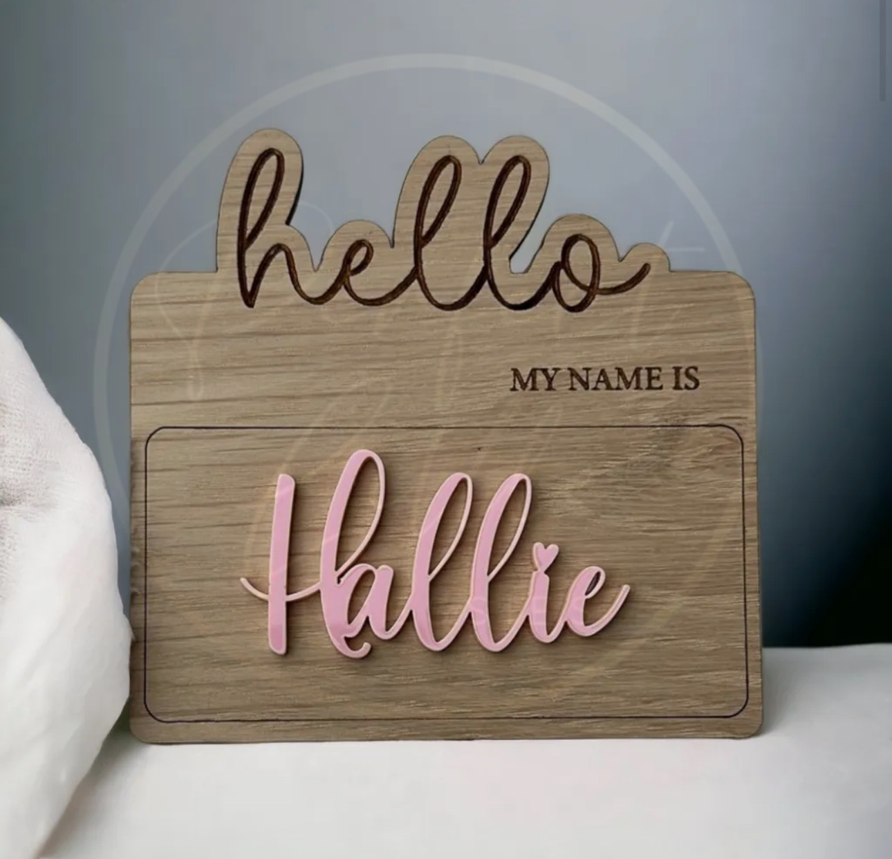 Hello My Name Is 3D Acrylic/Oak Plaque