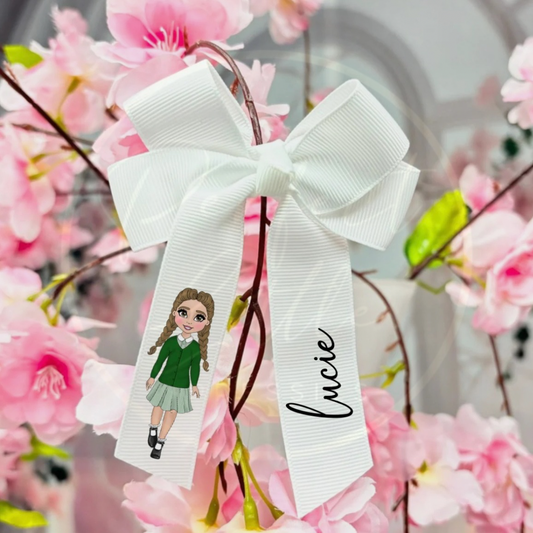 Green School Uniform Dolly - Hair Bow