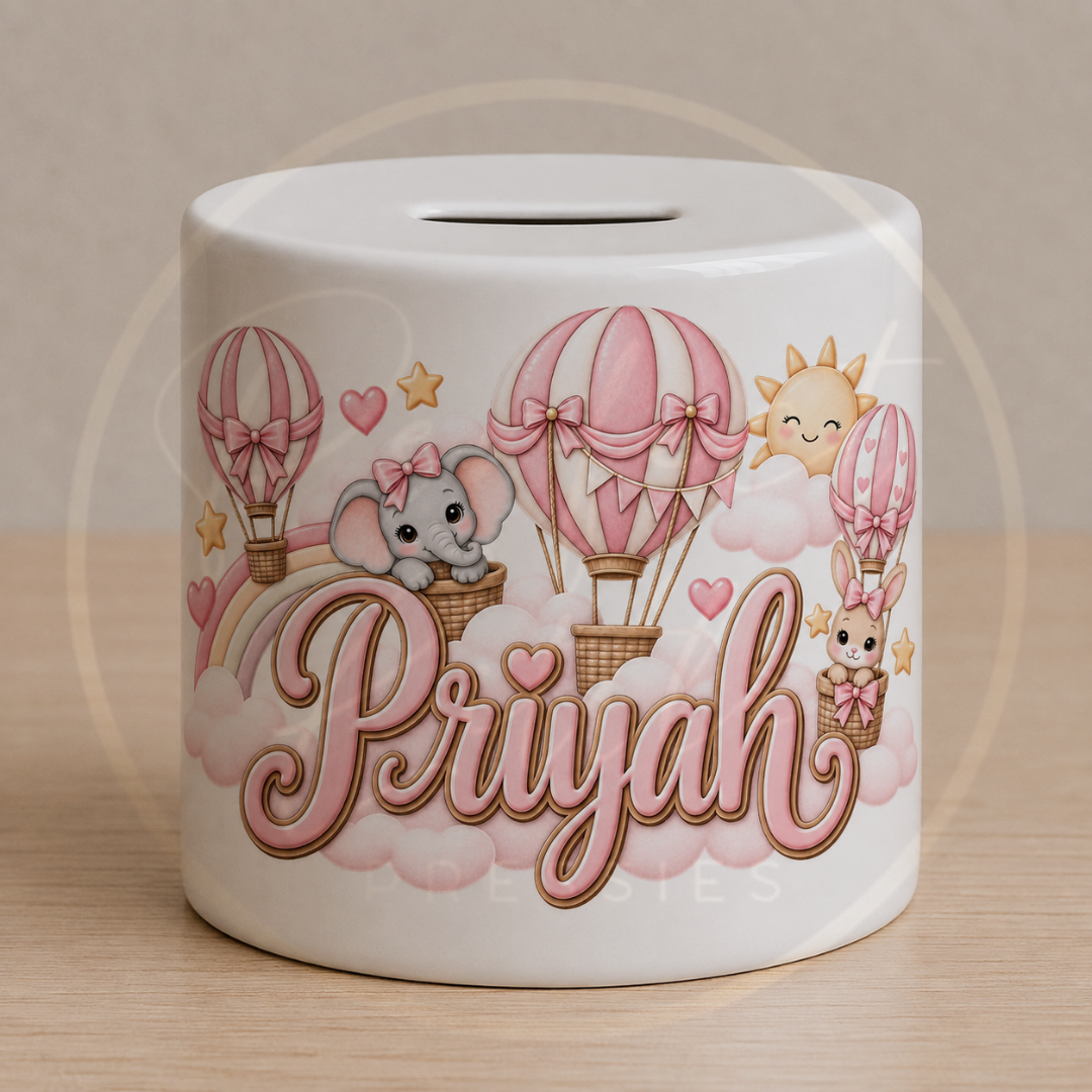 Ceramic Money Jar - Pink Hot Air Balloon