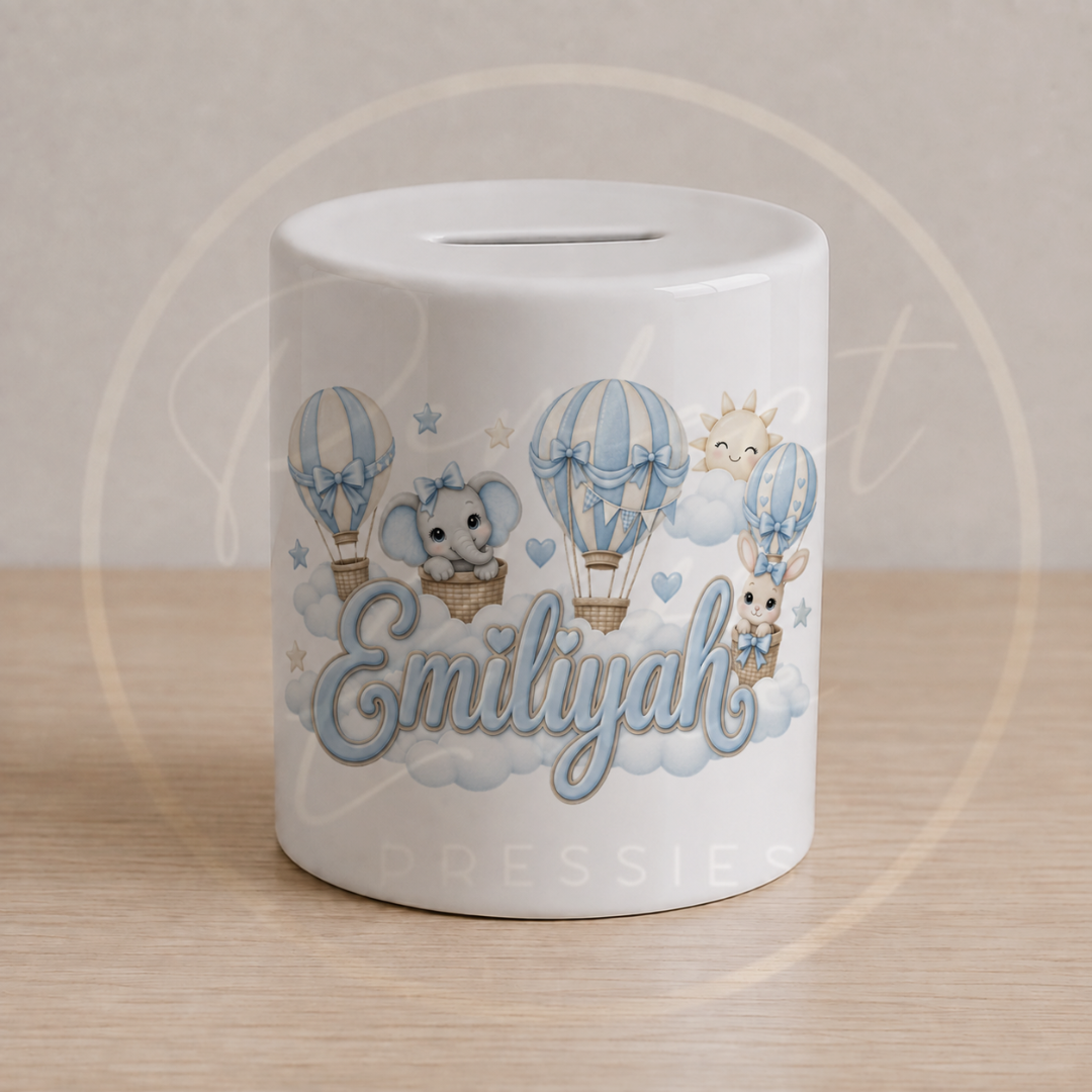 Ceramic Money Jar - Blue Hot Air Balloon