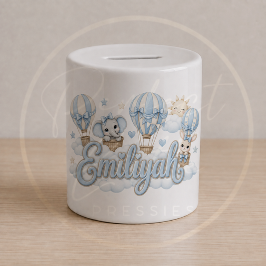 Ceramic Money Jar - Blue Hot Air Balloon