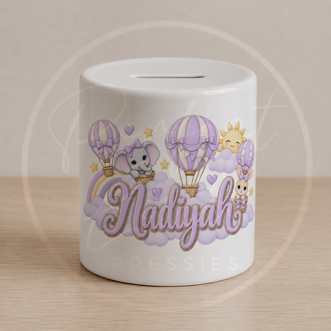 Ceramic Money Jar - Lilac Hot Air Balloon