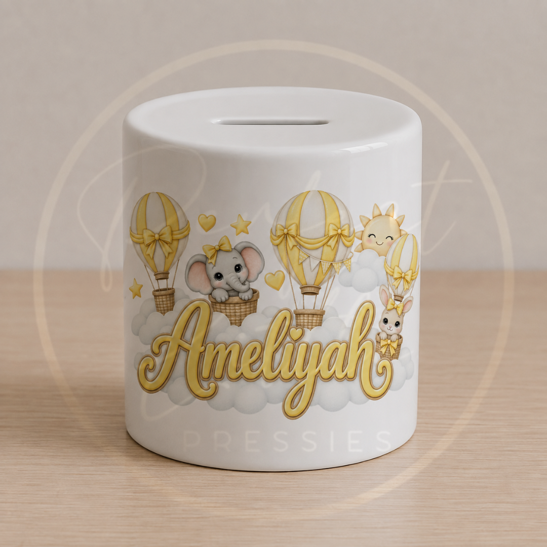 Ceramic Money Jar - Yellow Hot Air Balloon