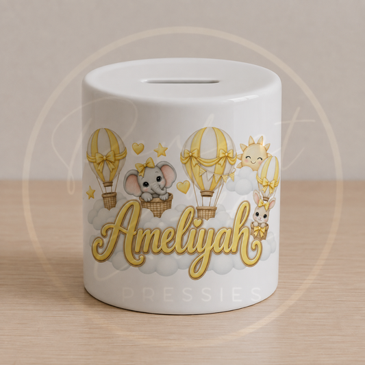 Ceramic Money Jar - Yellow Hot Air Balloon