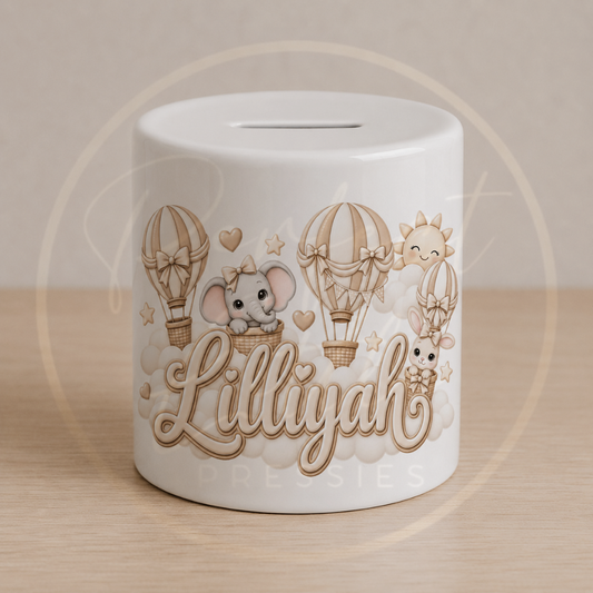 Ceramic Money Jar - Beige Hot Air Balloon